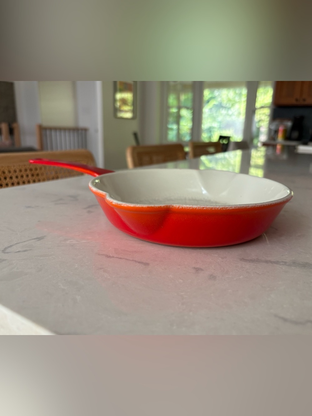Vintage Descoware Flame Red Skillet Dish with Handle, 7.5 inches